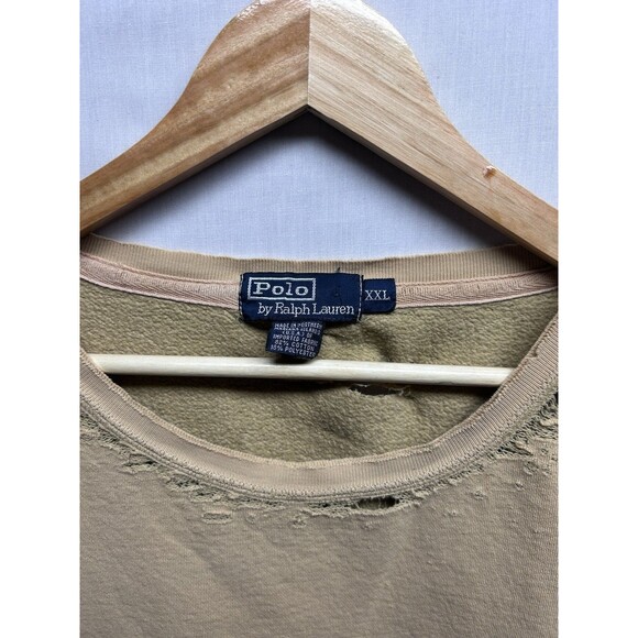 Vintage Distressed 90's Polo Ralph Lauren Tan Beige Crewneck Sweatshirt XXL - Picture 2 of 11